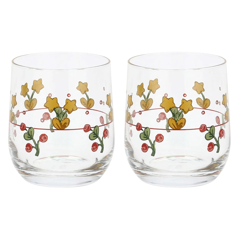 THUN, Set of 2 Decorated Glass Water Glasses, Sweet Christmas Range - Diameter 7.5 cm