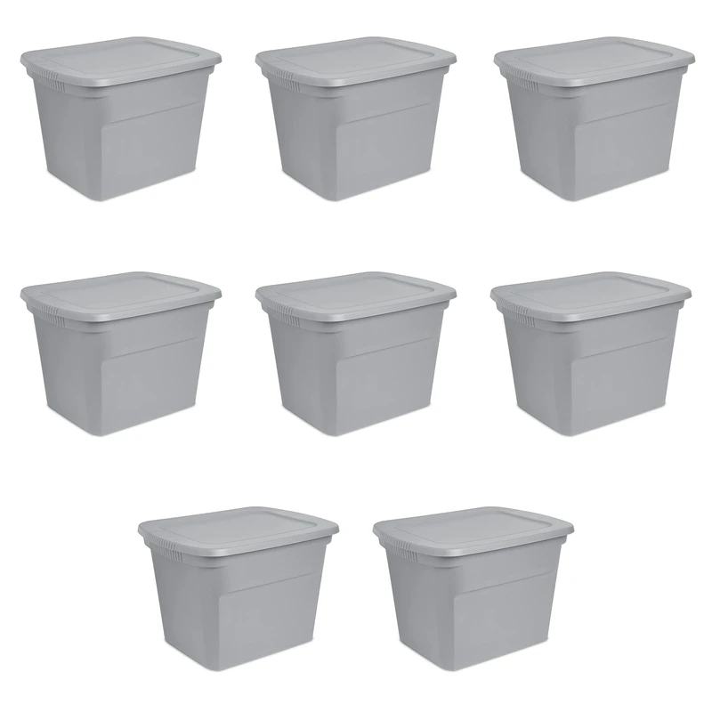 Sterilite 17316A08 18 Gallon Tote, Cement, 8-Pack