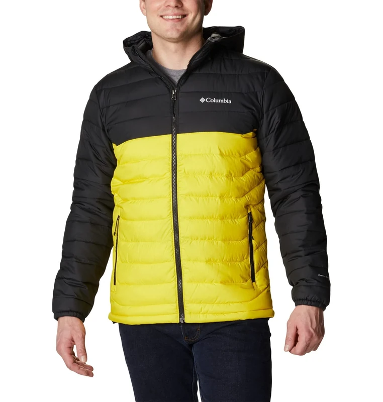 Columbia Men's Powder Lite Hooded Jacket, Laser Lemon/Black, X-Large, Laser Lemon/Black, XL
