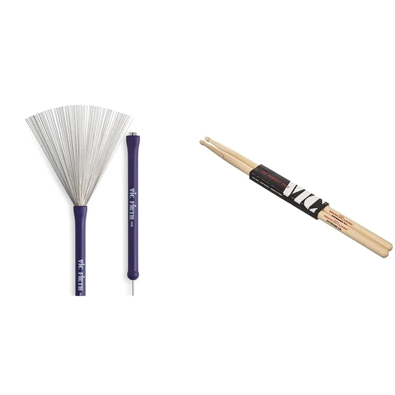 Vic FIrth - Heritage Brushe - Retractable - Steel Wire - Purple Handle & Vic FIrth - American Classic® Extreme Drumsticks X5A - American Hickory - Wood Tip