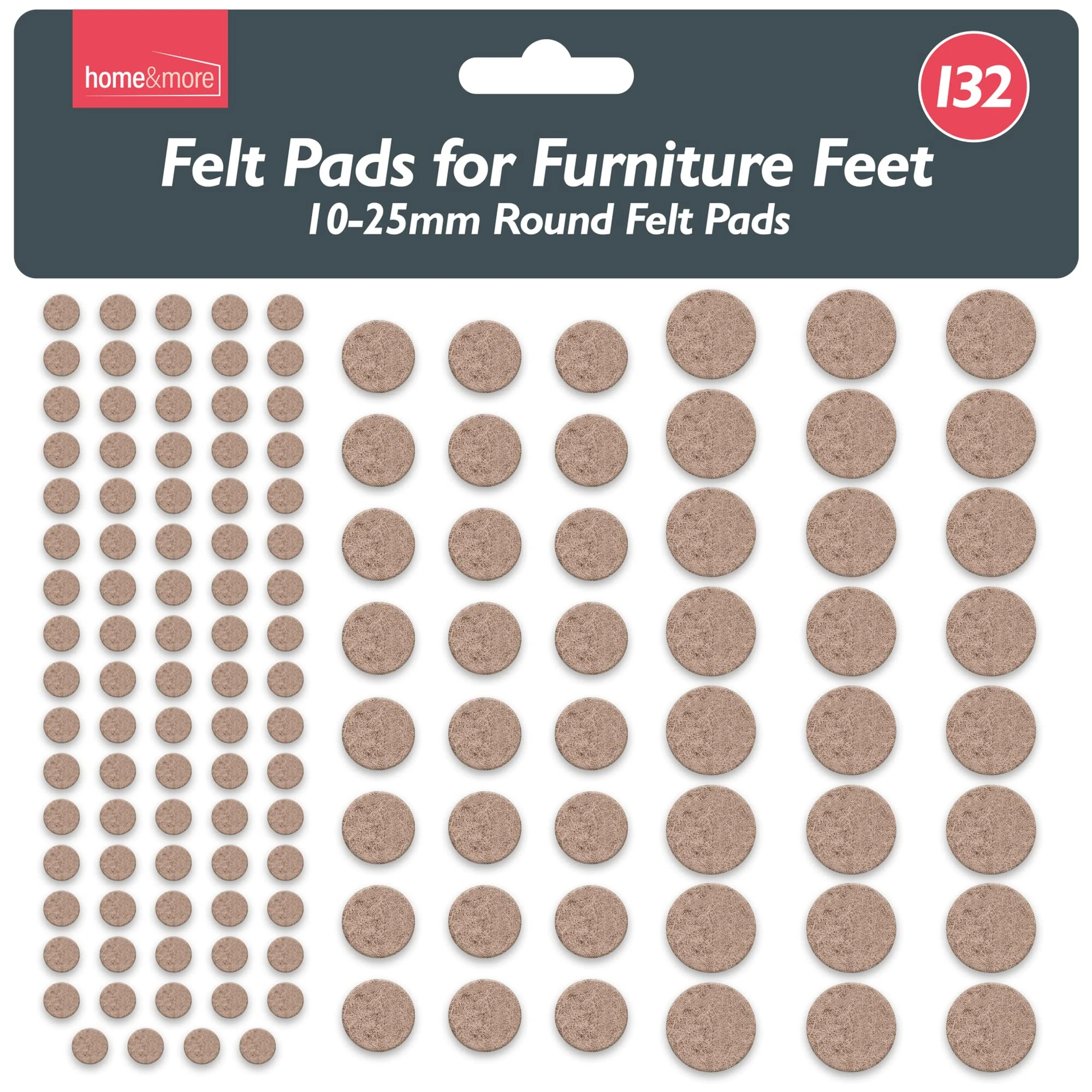 SOL 132pk Felt Pads for Furniture Feet – Round 10-25mm Pads for Chair, Table & Sofa Legs – Durable Self-Adhesive Floor Protectors for Hardwood, Laminate, Tile & Vinyl Surfaces