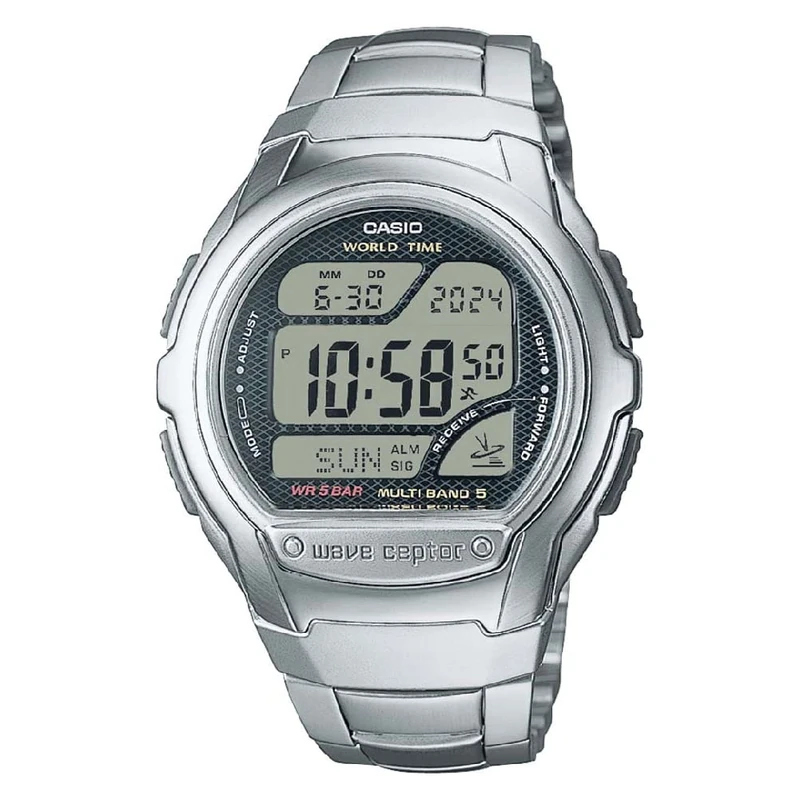 Casio Gents 43.00mm Quartz Watch with Grey Digital dial and Silver Metal Bracelet Strap WV-58RD-1AEF