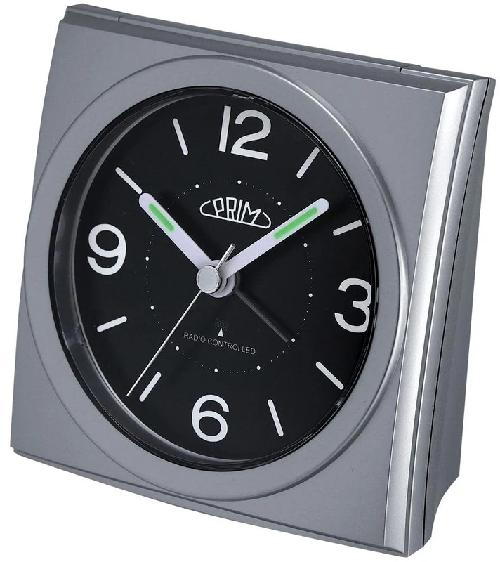 PRIM Radio Alarm Clock with Smooth Drainage, Plastic Alarm Clock, Silver & Black, Alarm Boost, Repeat Alarm, Light Function, Quartz Movement, Precise and Quiet Operation, Small/Normal - Image 1