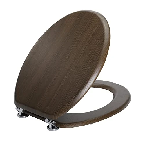 Angel Shield Antibacterial Wooden Toilet Seat Adjustable Hinges Toilet Seat Never Slips for Bathroom, 45 x 37 x 5.2 cm (Aoki Brown)