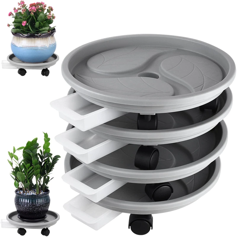 4-pack 13" Plant Caddy with Wheels, Drainage Tray & Heavy-duty Casters - Large Rolling Plant Stand for Moving Heavy Pots, Indoor & Outdoor Use, Grey - Image 1
