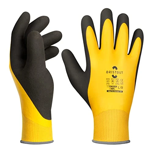 OriStout Upgraded Winter Work Gloves for Men and Women, 100% Waterproof, Double Insulated, Windproof Cold Weather Work Gloves, Freezer Gloves for Handling Frozen Food, Yellow, Large
