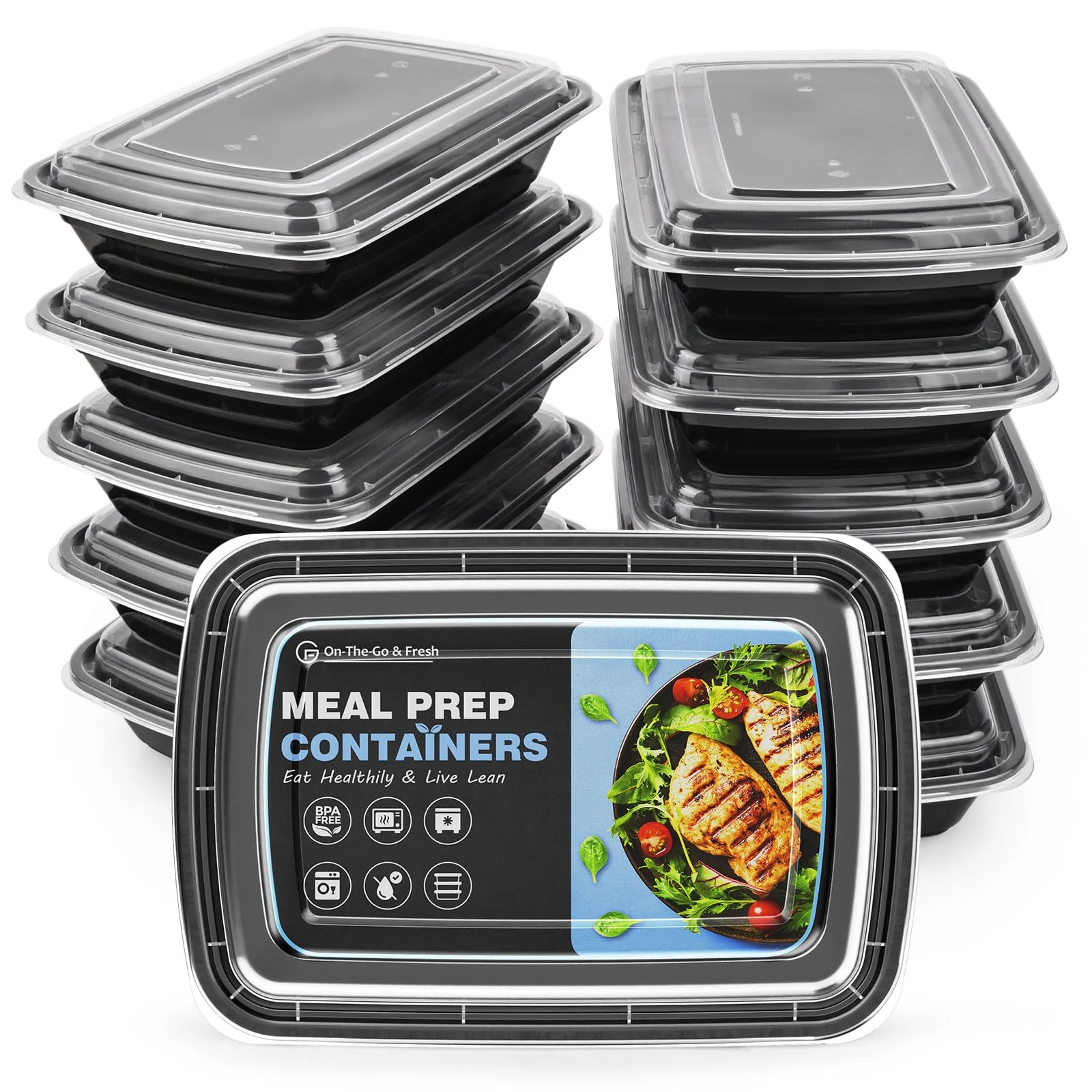 GUANFU Meal Prep Containers 1 Compartment, BPA Free Reusable Food Prep Containers with Lids - Microwave, Freezers & Dishwashers Safe - Stackable Storage Lunch Boxes (10 Pack 28 oz)