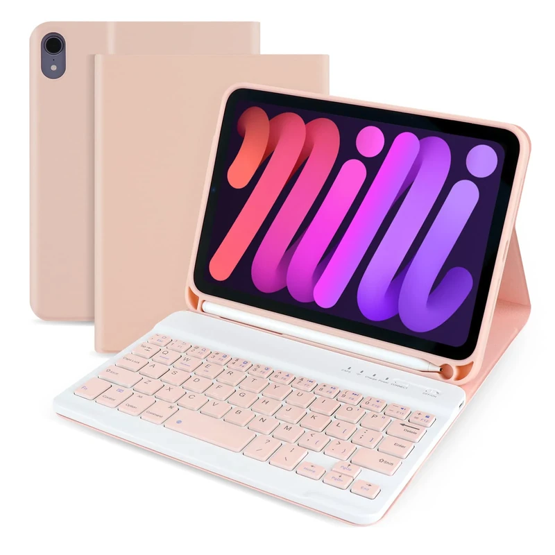Lively Life Keyboard Case for iPad Mini 6, Bluetooth Keyboard for iPad mini 6th generation 8.3 inch, Protective Case with Detachable Wireless Keyboard, Built-in Pen Holder - Pink