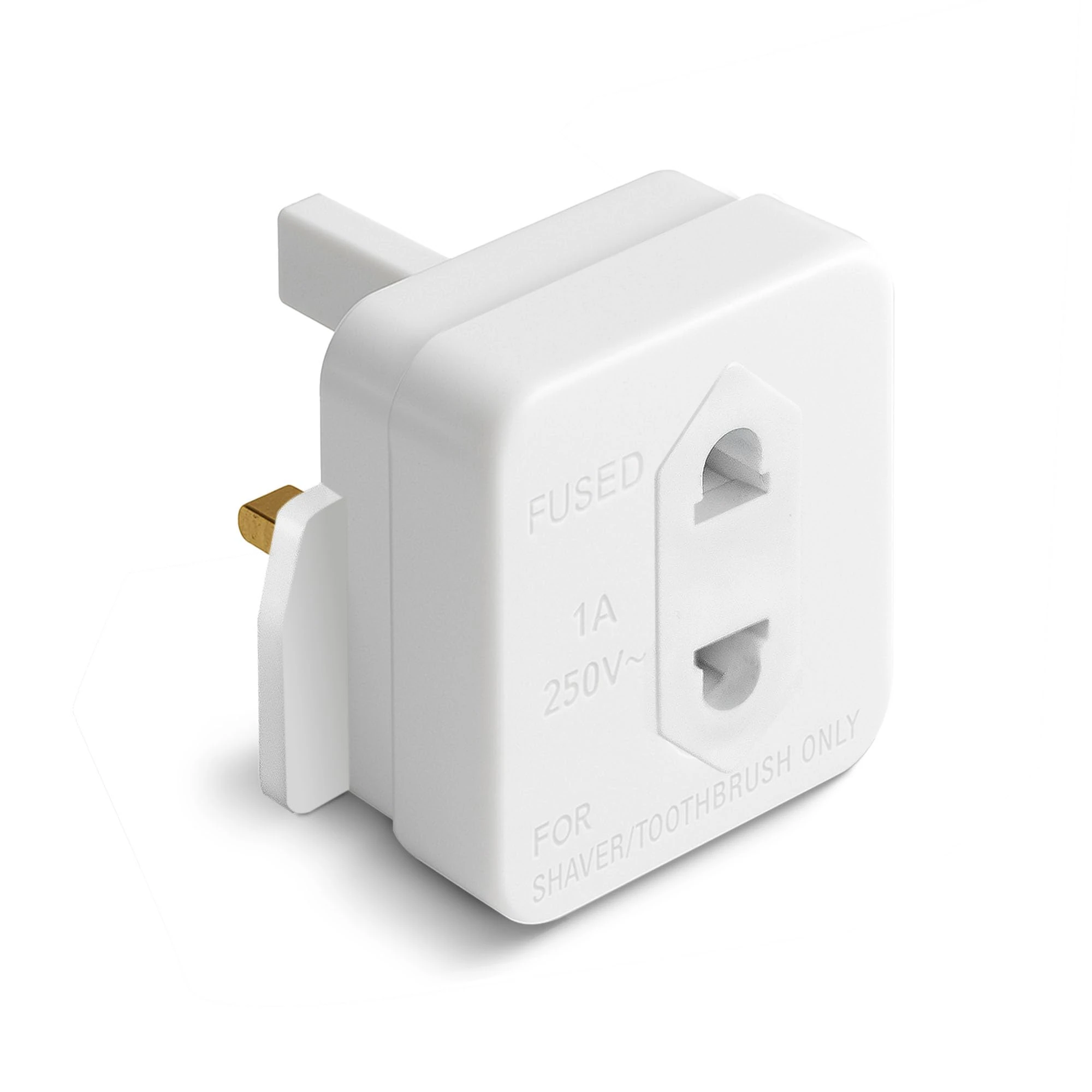 Desiretech - UK Shaver Adaptor Plug - Fused 1A 250V 2-Pin to 3-Pin Converter - CE Certified Plug for Electric Shaver & Toothbrush - Compact, Heat-Resistant, Safe UK Bathroom Socket Adaptor - White