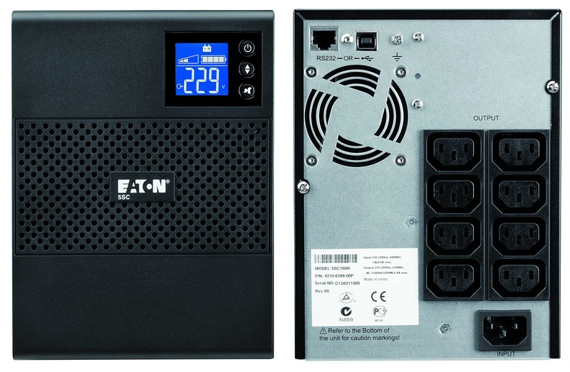 Eaton 5SC 1500 IEC UPS Tower - Line-interactive Uninterruptible Power Supply - 1500VA (8 outlets IEC-C13 10A, Shutdown software, BS Cable Included) (5SC1500iBS)