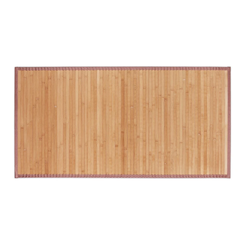 Relaxdays Natural Bamboo Bath Mat, Moisture-Resistant, Textile Border, Bathtub Rug, 61 x 122 cm