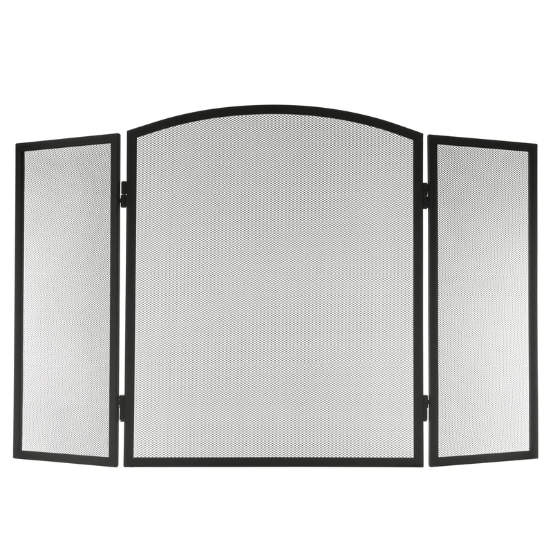LIVIVO 3-Panel Decorative Fireplace Screen – Black Steel Mesh Flame Guard for Indoor and Outdoor Use – Folding Fire Screen Protector for Wood Burning and Coal Fires