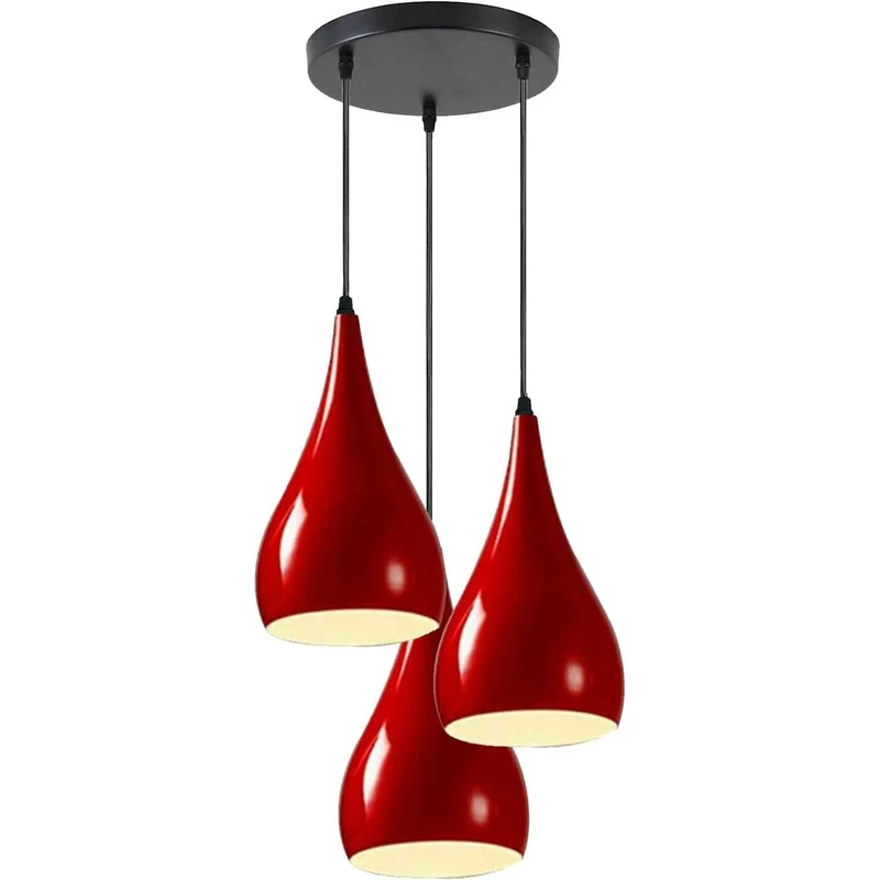 LEDSone 3 Way Multi Teardrop Ceiling Light Pendant Eyeball Design Red Light Shades Modern ES E27 UK Lamp Fitting (Red)