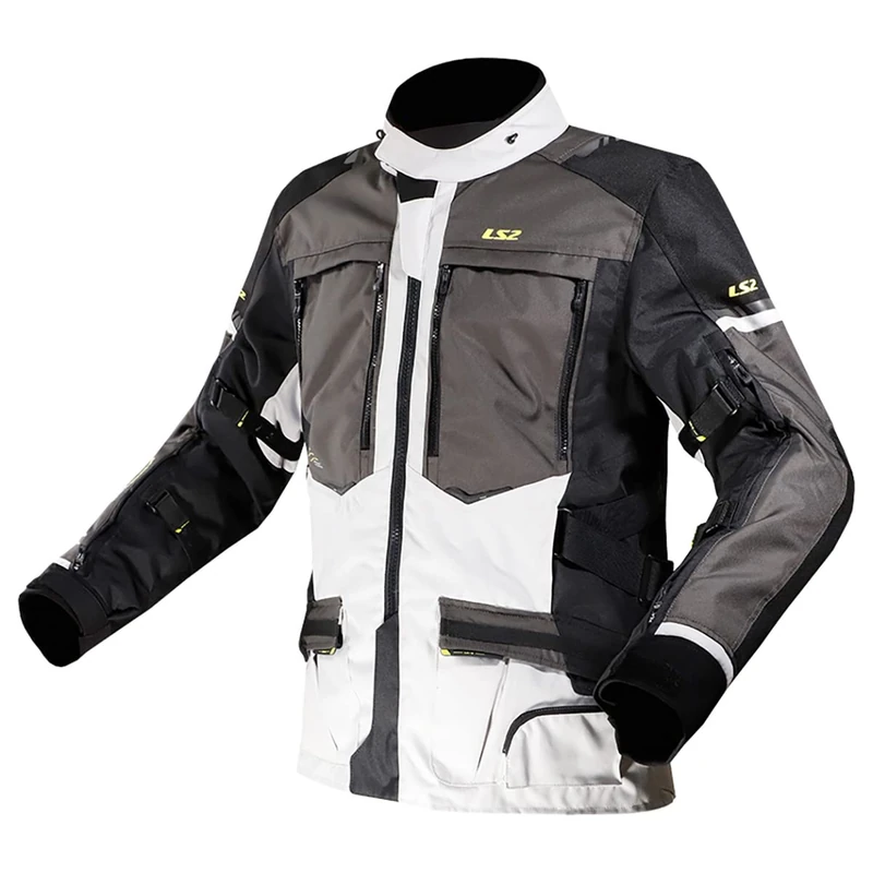 LS2 Norway Waterproof Motorcycle Textile Jacket, Black/Grey/Neon Yellow, L