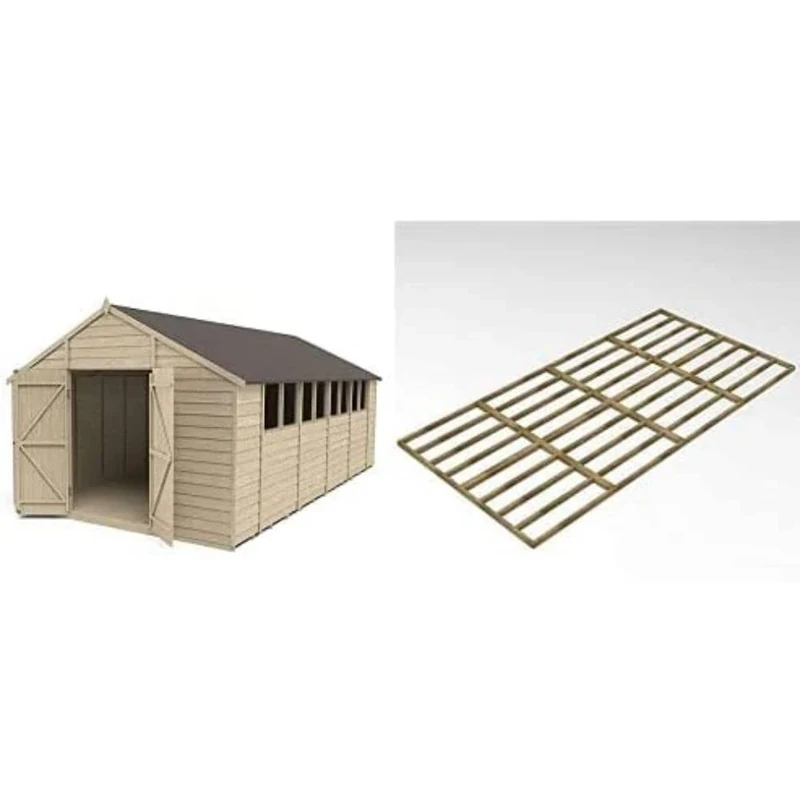 FOREST Forest Garden Overlap Pressure Treated 10x20 Apex Shed - Double Door with Forest 20 x 10 Shed Base