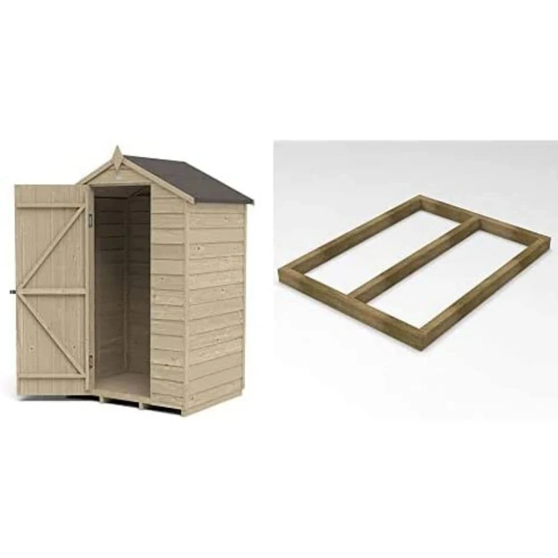 Forest Garden Overlap Pressure Treated 4 x 3 Apex Shed, No Window with 4 x 3 Shed Base for Forest Overlap Sheds