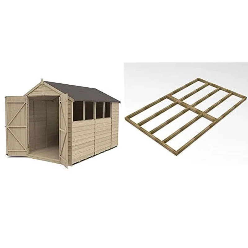 Forest Garden Overlap Pressure Treated 10x6 Apex Shed - Double Door with Forest 10 x 6 Shed Base for Forest Overlap Sheds