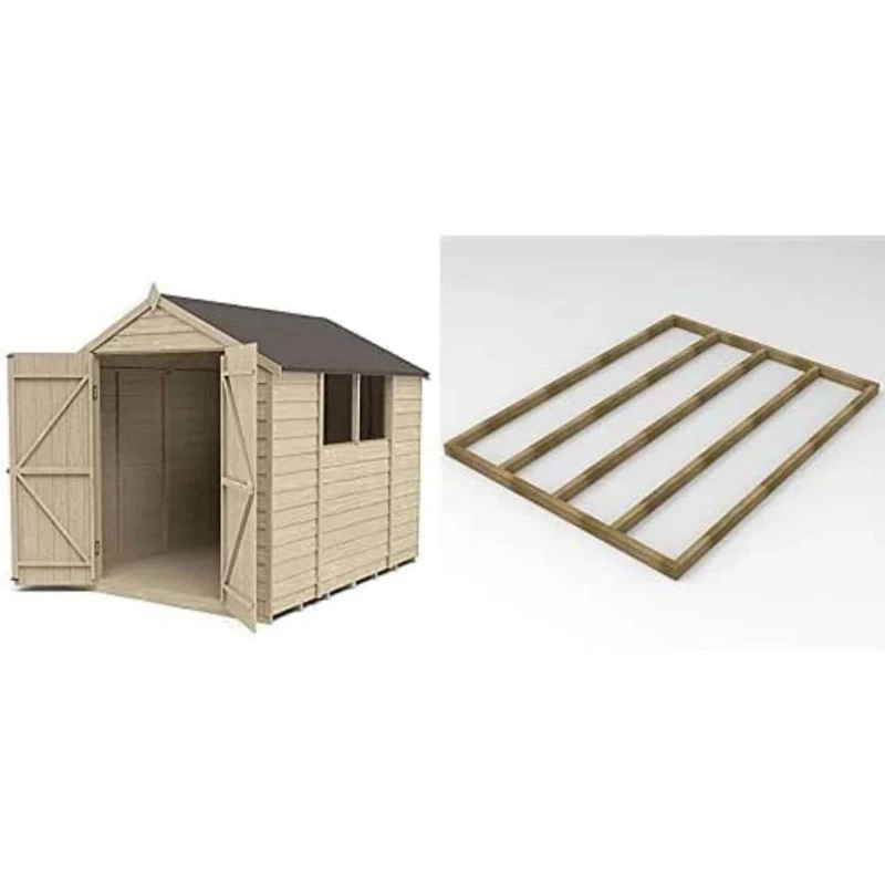 Forest Garden Overlap Pressure Treated 8x6 Apex Shed - Double Door with Forest 8 x 6 Shed Base for Forest Overlap Sheds
