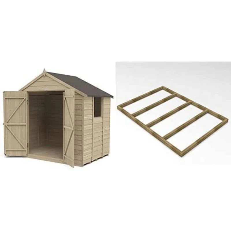 Forest Garden Overlap Pressure Treated 7 x 5 Apex Shed, Double Door with Forest 7 x 5 Shed Base for Forest Overlap Sheds