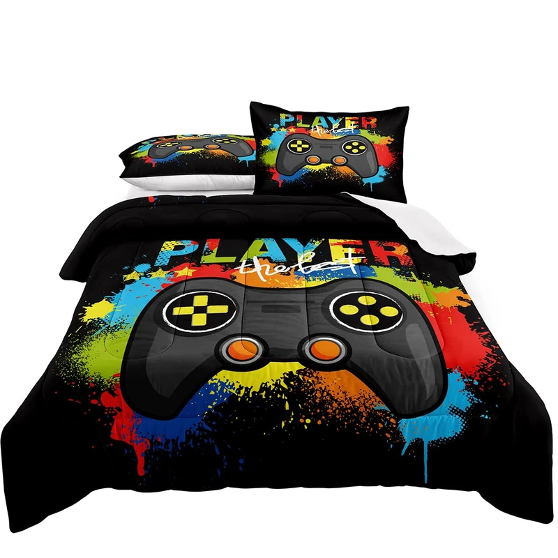 lris Bedding Gaming-Bettdecken-Set, volle Größe für Jungen, Kinder, Spielzimmer, Dekoration, Videospiel, Gamer, Tröster, Teenager, Schlafzimmer, alle Jahreszeiten... (A19, voll)