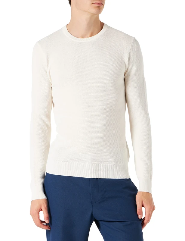 hackett limited Men's GMD Textured Crew Sweater, 814ECRU, S