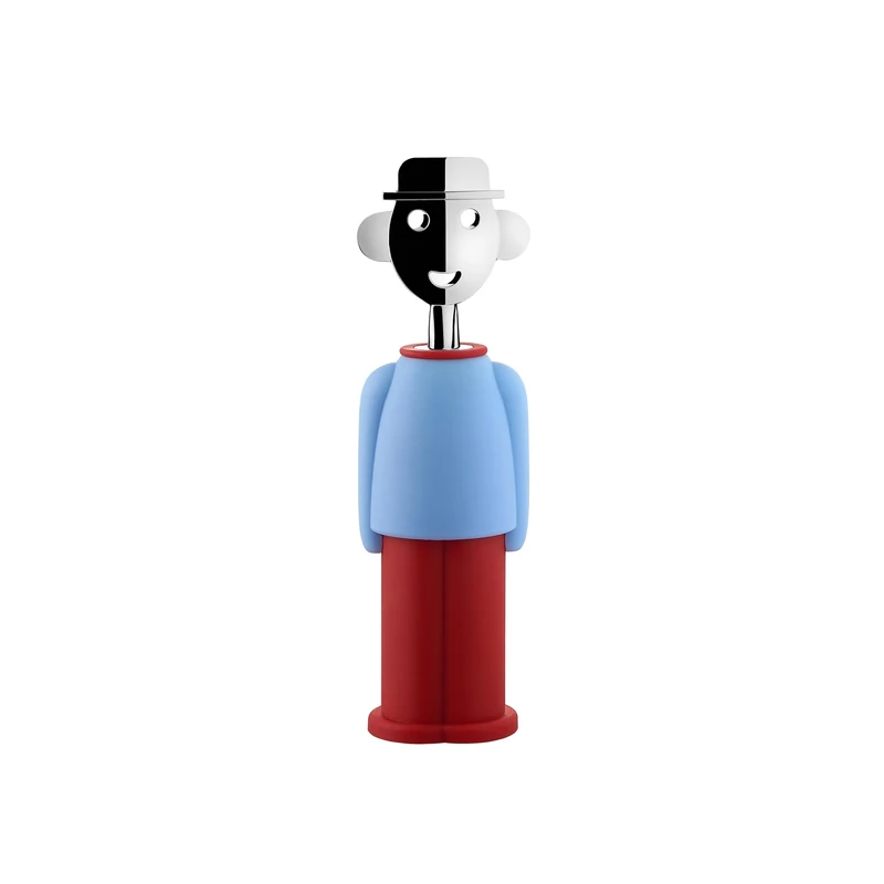 Alessi Alessandro M. AM23 LAZR - Design Corkscrew, in Thermoplastic Resin and Chrome-Plated Zamak, Blue and Red