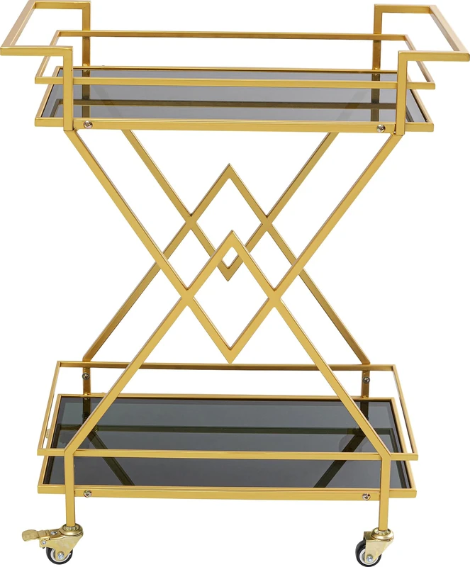Kare Design Bar Trolley Pyramids, Black/Gold, Steel, Safety Glass, Rollable with Wheels, Serving Cart, Storage, Room Decor, Home Decor for Living Room, Bedroom, Kitchen, 79x65x36 cm (H/W/D)