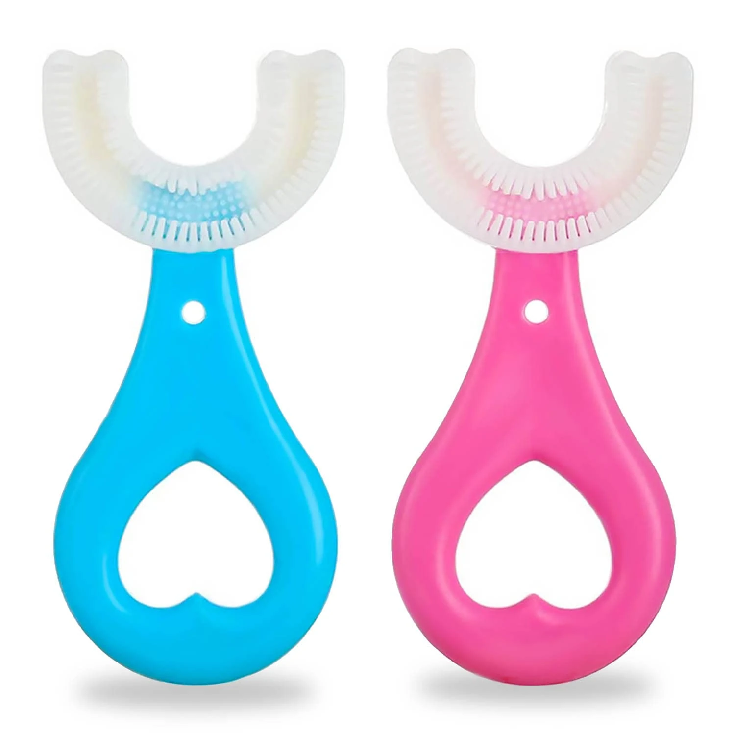 2Pcs Kids Toothbrushes,U Shaped Toothbrush 360°All-Round Cleaning Silicone Teeth Brush for Kids 2-6Years(Blue and Pink)