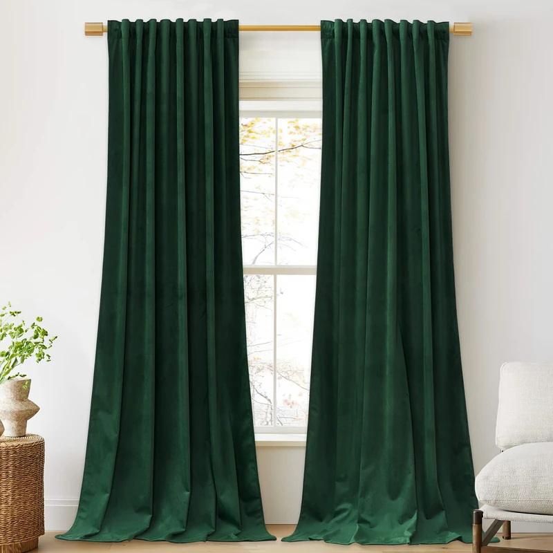 StangH Extra Long Velvet Curtains for Christmas Backdrop 10 ft, Dark Green Back Tab Thermal Heat & Chill Resistant Window Drapes for Theater/Sliding Door/Hotel, W52 x L120, 2 Panels
