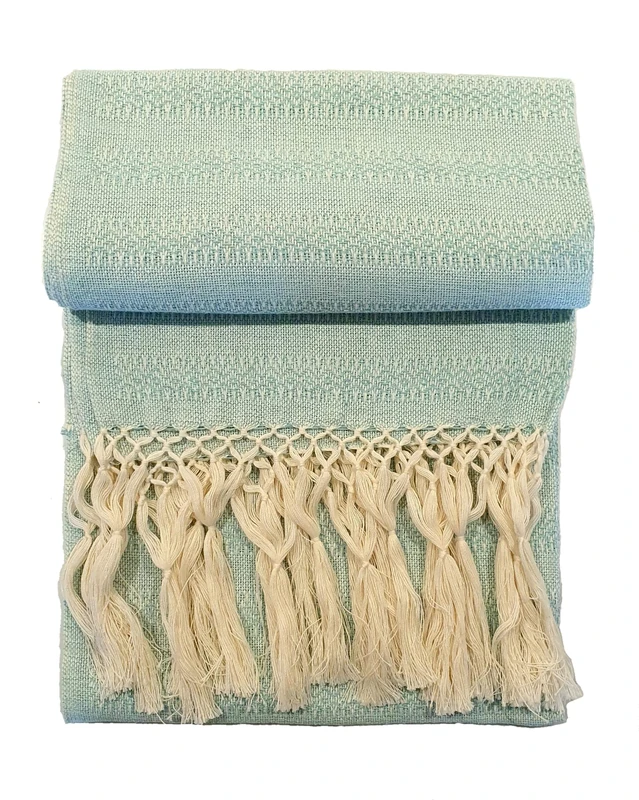 Mexican Handmade Cotton Rebozo Shawl, Turquoise, Large