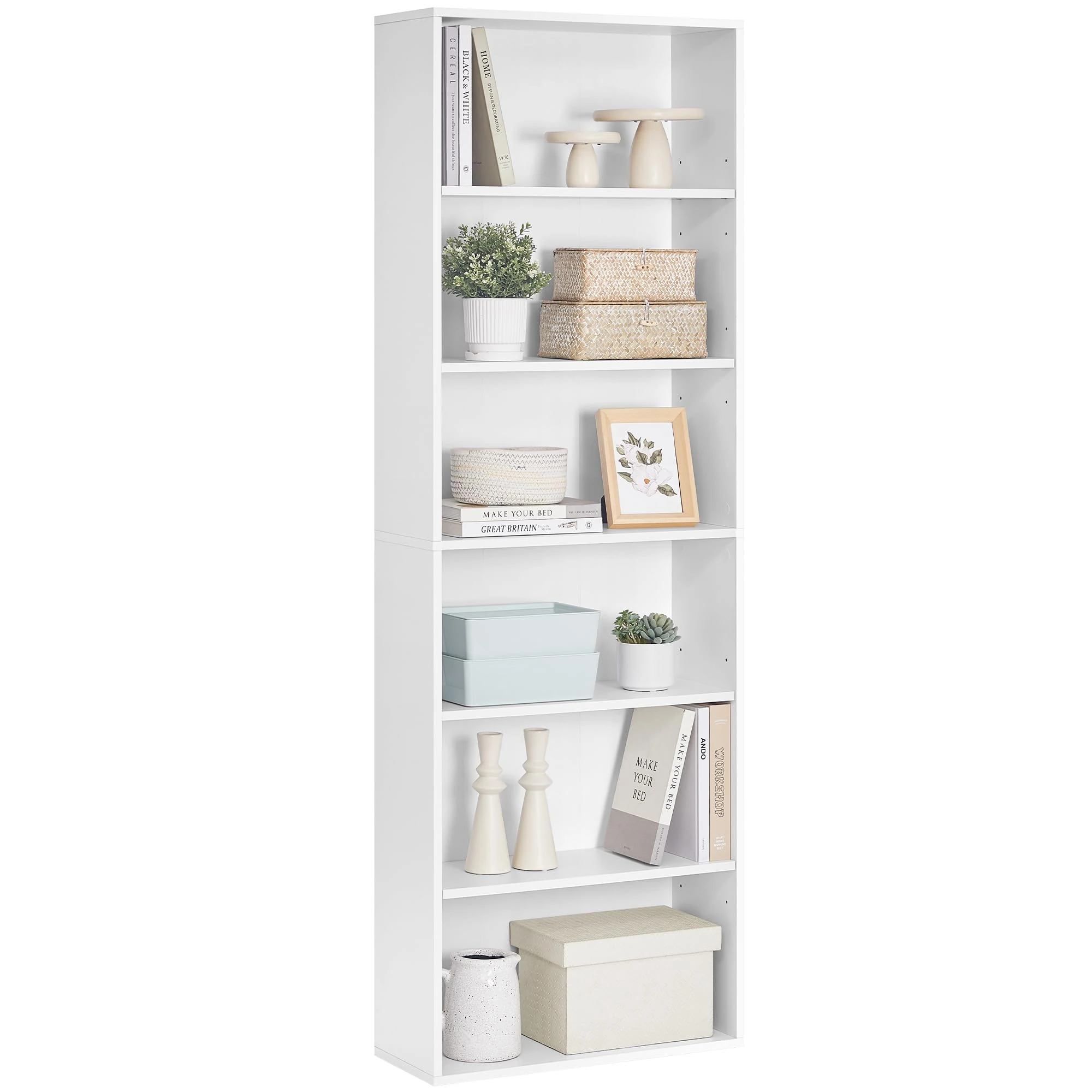 VASAGLE Bookcase, 6-Tier Bookshelf, Open Storage Shelf, Shelving Unit, 24 x 60 x 178.5 cm, for Living Room, Home Office, Dinning Room, Cloud White LBC169T14
