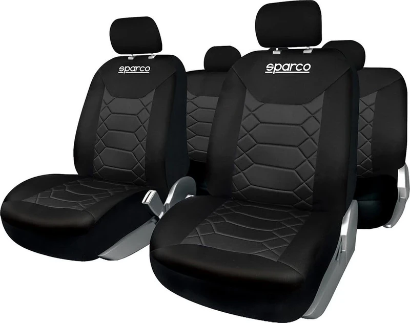 Sparco Universal SPC1016 Black Honeycomb Full Car Seat Covers Set