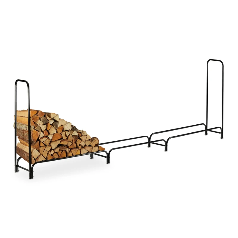 Relaxdays Firewood Storage Rack, Metal, HWD: 122 x 370 x 38.5 cm, Outdoor, Large Shelf, Log Stacking Aid, Black, Steel
