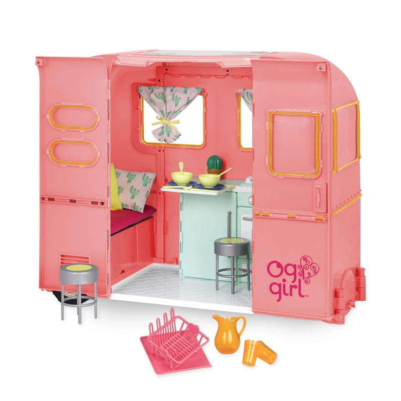 Our Generation – 18-Inch Doll Accessories – Camping Trailer – Kitchen & Cooking Accessories – Pretend Play 3+ Years– R.V. Seeing You Camper (Pink)