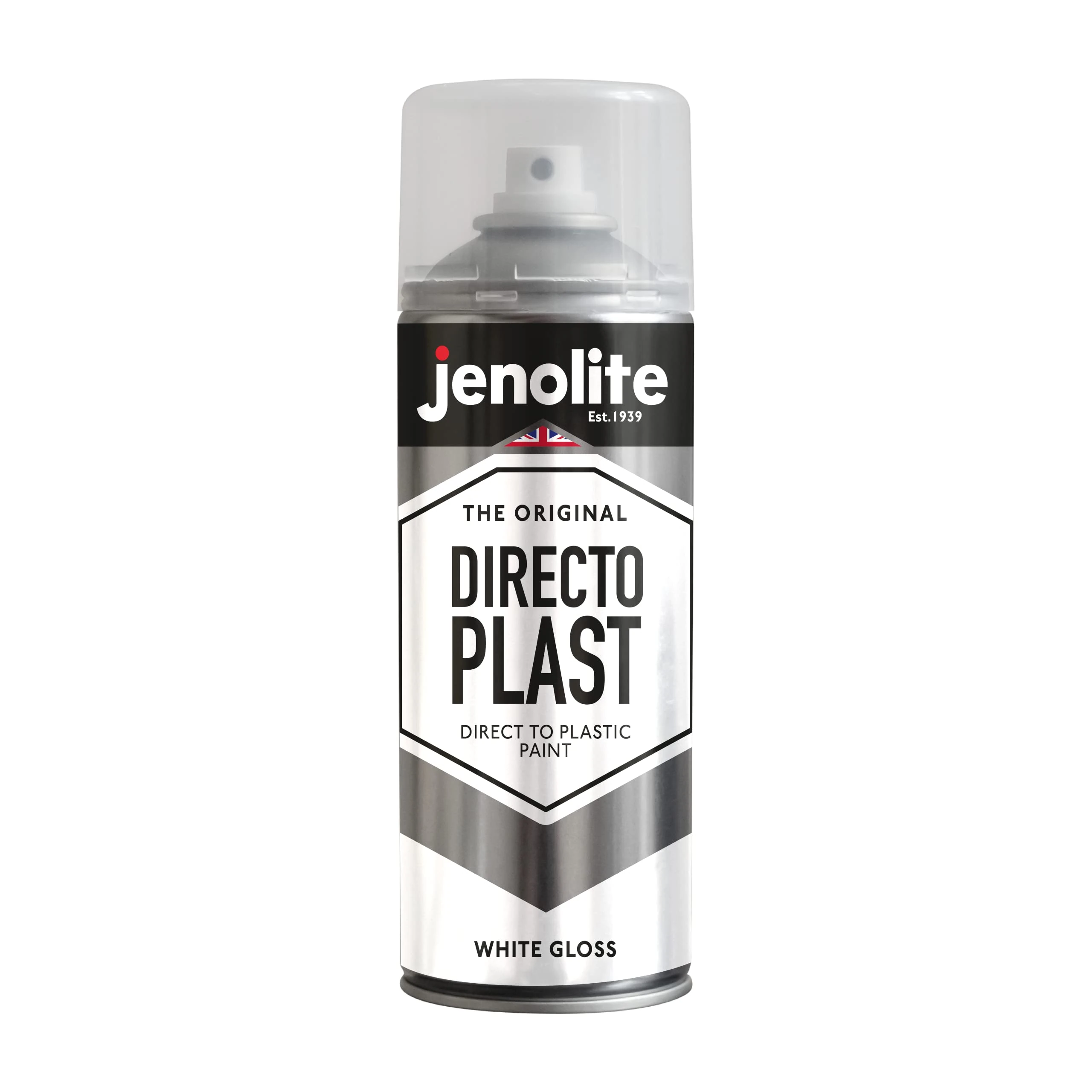 JENOLITE Directoplast Spray Paint for Plastic - WHITE, Gloss Finish, Multi-Surface Indoor and Outdoor Paint - No Primer Needed, RAL9016, 400ml (13.5fl oz)