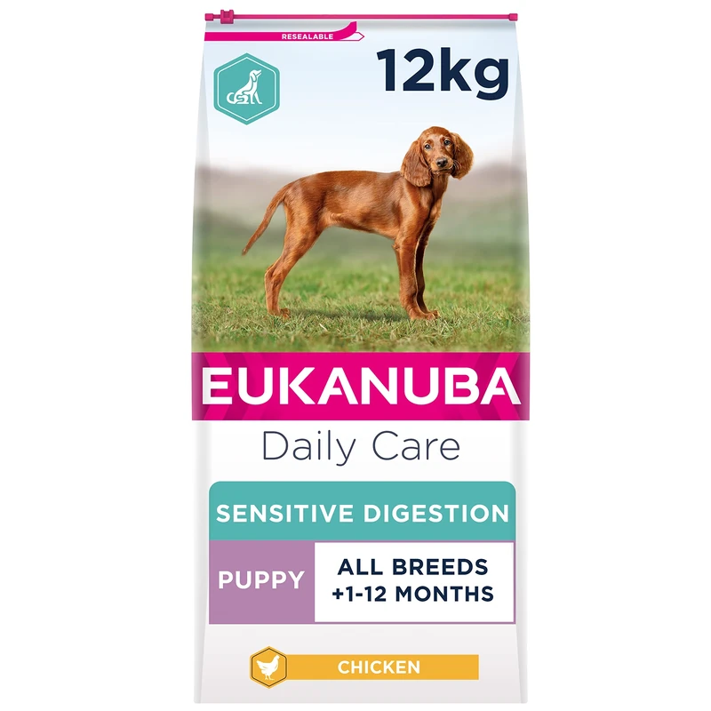 Eukanuba Sensitive Digestion Highly Digestible Complete Dry Dog Food for Puppy Dogs with Chicken 12 kg