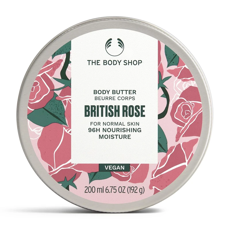 The Body Shop British Rose Body Butter (1x 200ml), Body Moisturiser with Shea Butter, Body Cream for Normal Skin, 96H Nourishing Moisture, Body Care, Vegan Formula