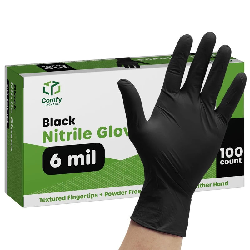 Industrial Black Nitrile Gloves [100 Count] 6 Mil. Latex & Powder Free Disposable Plastic Textured Gloves - Small