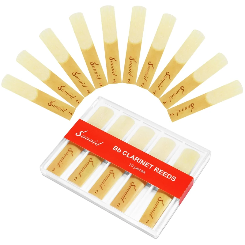 Sovvid 10 Pack Bb Clarinet Reeds with Plastic Box, Strength 2.0 Traditional Reeds for Clarinet Players