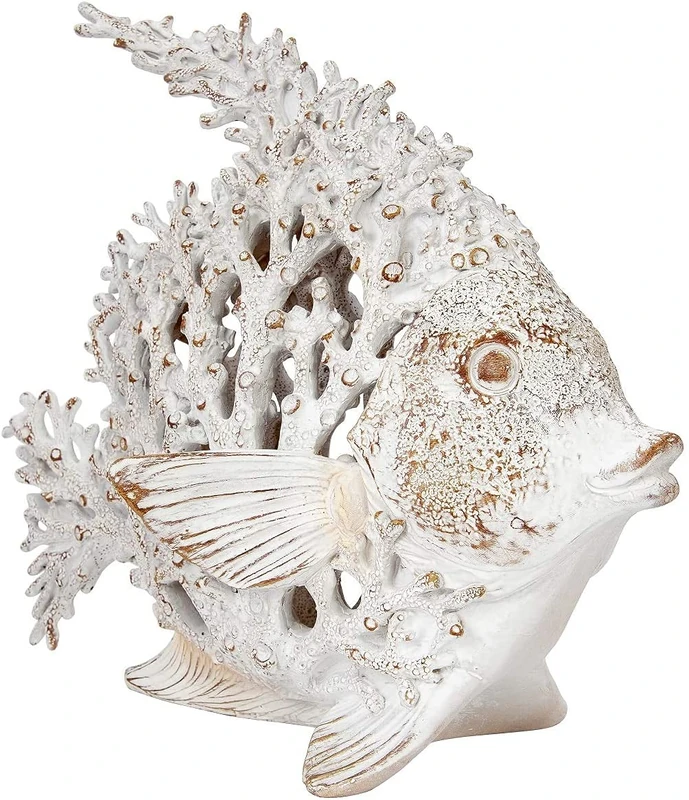 Corner Merchant Ocean Decor White Coral Reef Anglefish Beach Home Decor Coral Look Polystone Tabletop Collection