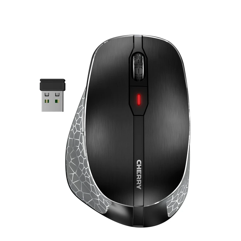 CHERRY MW 8C ERGO, Wireless Mouse with Ergonomic Thumb Rest for Right-Handers, Bluetooth or 2.4 GHz RF Connection, Rechargeable, Black