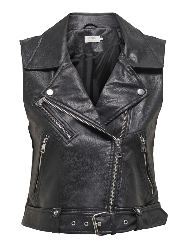 ONLY Women's Onlvera OTW Noos Faux Leather Waistcoat Vest, Black, M