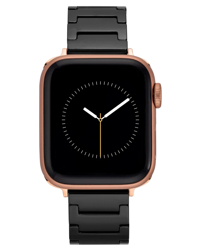 Anne Klein Ceramic Link Fashion Bracelet for Apple Watch, Secure, Adjustable, Apple Watch Replacement Band, Fits Most Wrists, Black/Rose Gold-Tone, 38/40/41mm, Modern