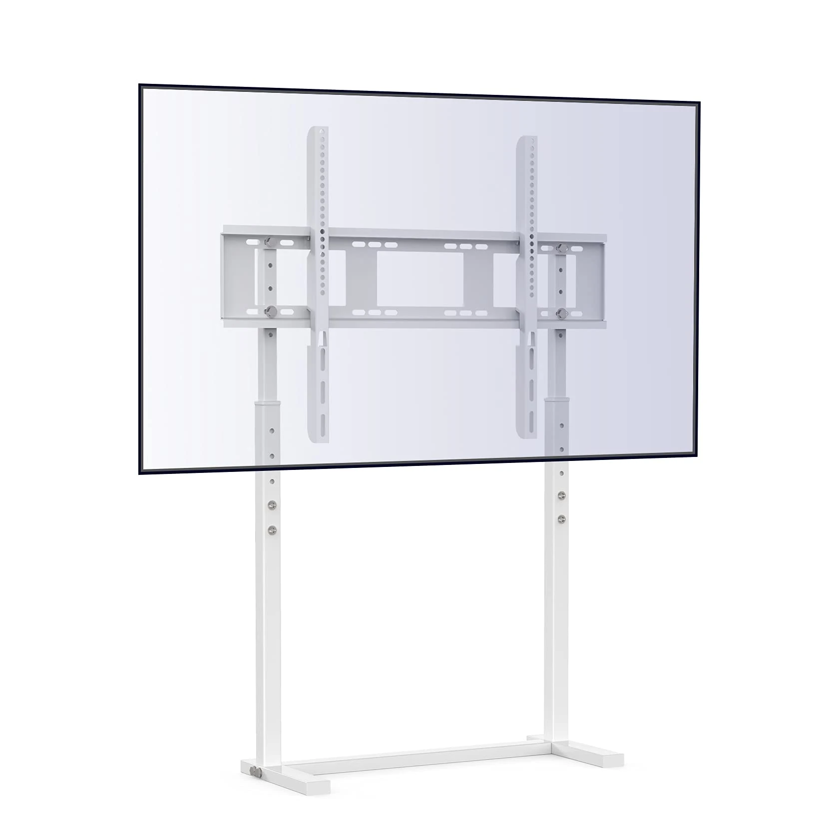 UNHO White TV Floor Stand: Free Standing TV Mount Bracket Height Adjustable Tall TV Stand for 32”-100” Flat Panel LED LCD Screens Max VESA 800x400 up to Loading Weight 40KG