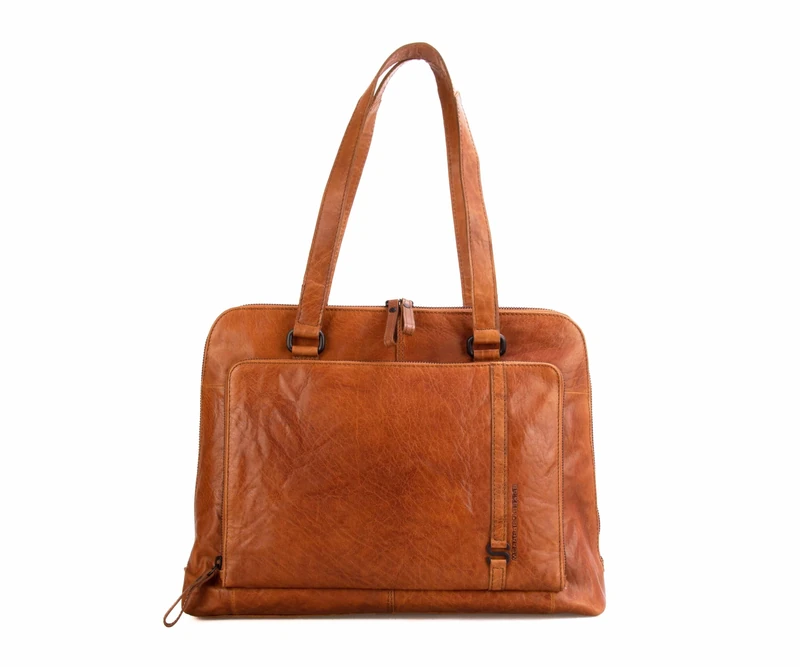 Spikes & Sparrow Billie Leather Laptop Shoulder Bag, Brandy, Western - Image 1