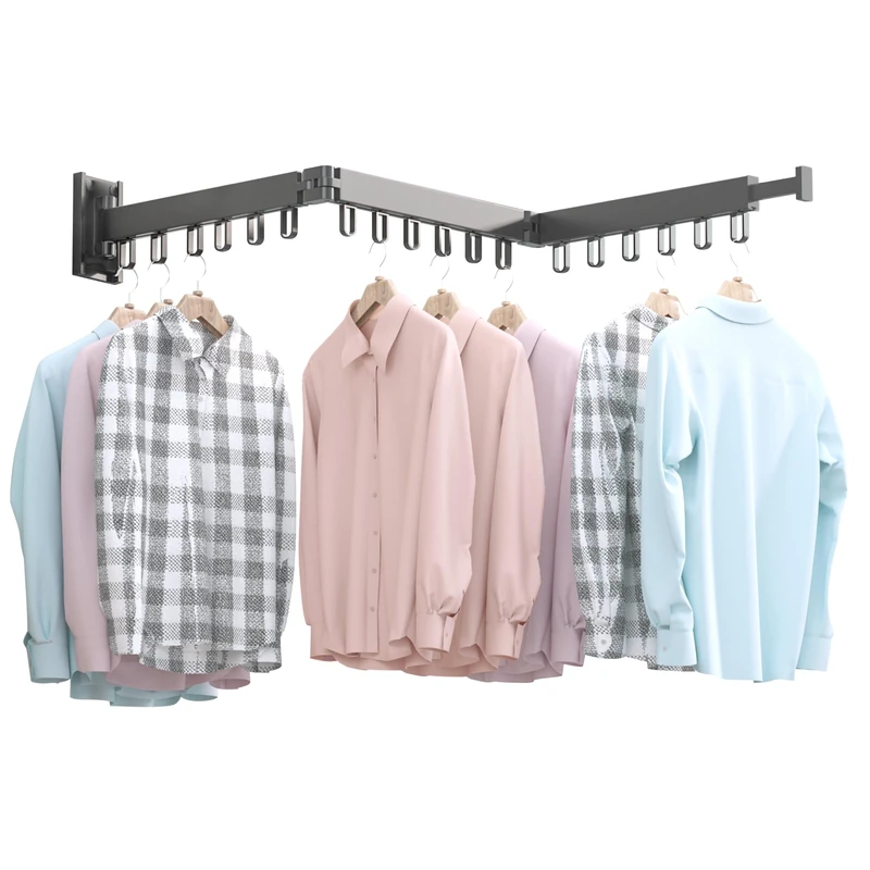 BOQORAD Aluminum Clothes Drying Rack,Wall Mounted Space-Saver,Retractable,Collapsible, Strong Load-Bearing,for Balcony,Laundry,Wardrobe,Kitchen,Parlour,Bathroom,Bedroom（Windproof Ring, Three Pole）