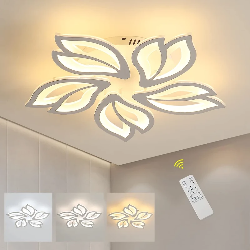 Comely Modern LED Ceiling Light Dimmable, 65W 7200LM Ceiling Lamp with Remote Control, Creative 5 Head Petals Design, Chandelier for Living Room Bedroom Kitchen Dining Room