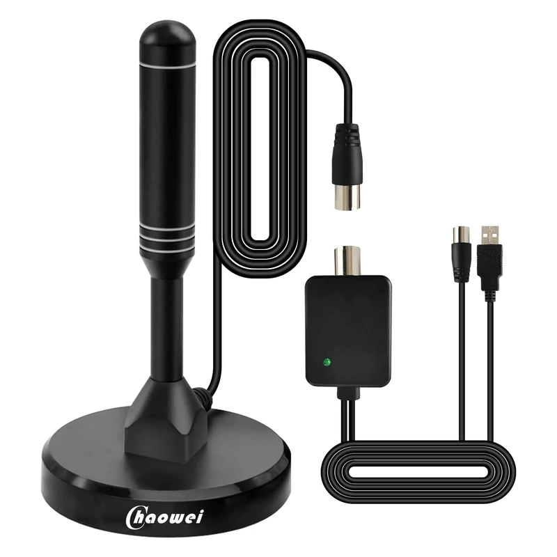 2025 Amplified TV Aerial with External Signal Booster-250+ Miles Range High Gain Freeview Aerial with Magnetic Base for Smart & Older TV