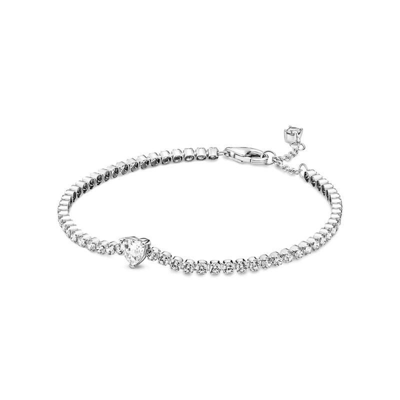 Pandora Timeless Heart sterling silver tennis bracelet with clear cubic zirconia, 18