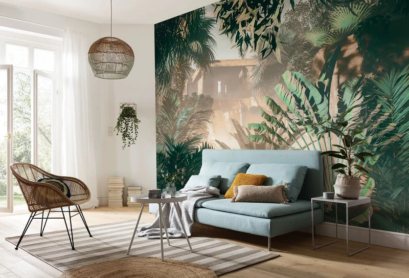 Komar Manoa LJX7-052 Non-Woven Photo Wallpaper, Size: 350 x 250 cm (Width x Height), Palm Trees, Jungle, Rainforest, Wallpaper, Design, Living Room, Wall Decoration, Bedroom, Flowers, Floral